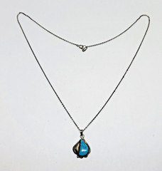Vintage Old Pawn Sterling Silver Shadowbox Turquoise Pendant Necklace ~ 19″