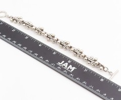 925 Sterling Silver Vintage Bracelet Modernist Twisted Bar & Ball Chain BT11958