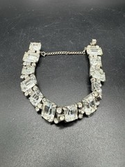 Vintage Eisenberg Crystal Rhinestone Sterling Silver Clasp Heavy Bracelet 7.5”