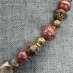 Vintage Necklace Painted Glass Beads Metal Beads Metal Filigree Pendant