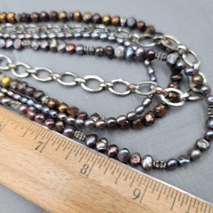 Vintage Multiple Strands PEARLS Bead Necklace Silver tone 18″