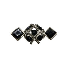 Art Deco Brooch Graziano Pin Silver tone Black White Crystal Vintage .75 in