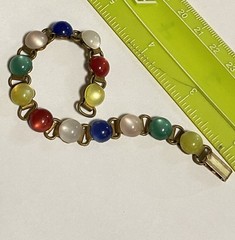 Vtg Multicolor Glass Cabochon Brass Bracelet Fold over Clasp 7.25”