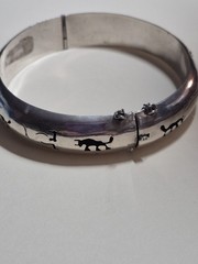 Vintage Taxco Mexico Sterling Silver Bullfight Shadowbox Hinged Bangle 15.8g PAC