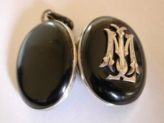 ANTIQUE VICTORIAN SILVER MONOGRAM M MOURNING LOCKET PENDANT PHOTO CHARM
