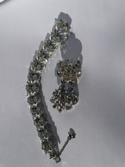 Vintage Francois Bracelet and Clip On Earrings Set Silver Tone with Rhinestones
