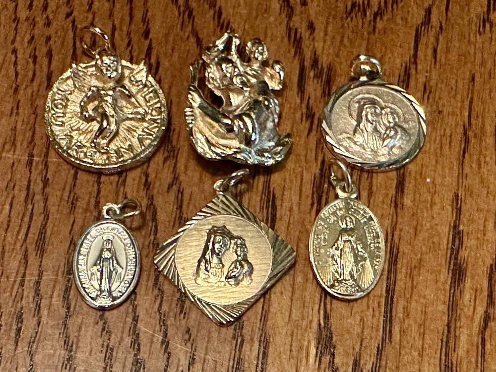 Vintage to Modern Lot of 6 Gold Tone Christianity Angel Mary Pendants Charms