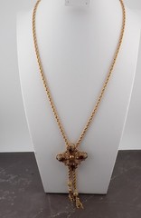 Carl Art CA 12k GF Simulated Topaz Rhinestone Tassel Dangle Lariat Necklace 49 g