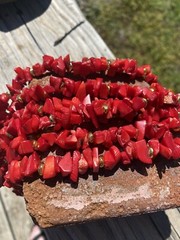 Vintage Red Natural Coral Chip Necklace 3 Three Strands 18 In Gold Tone Estate