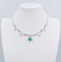 Vintage 2.5ct Columbian Emerald Diamond Bib Necklace 14k White Gold 16″ NG1976