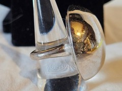 Large Silver Tone Domed Round Signed Crown Trifari Ring Size 7.5