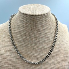 Vintage Silver Tone Cuban Link Chain Necklace Adjustable Lobster Clasp 16-18″