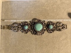 Wide Vintage Faux Turquoise Filigree Bracelet! 2.25in Wide In Front!