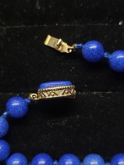 Vintage Marvella Signed Blue Round Ball Glass Bead Necklace W/ Gold Plated Clasp