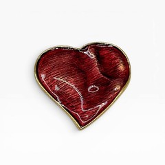 YSL Red Heart Brooch Pendant Vintage 1990s Enamel Yves Saint Laurent
