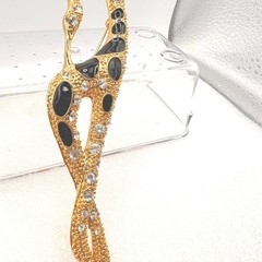 Vtg Giraffe Brooch 6″ Rhinestones Gold Tone Black Enamel Africa Figural Safari