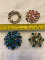 Set a four mid-century small brooches. Some serious costume bling here.