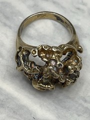 Vintage Brutalist Sterling Silver Gold Plated Statement Ring Sz 6.5 Modernist