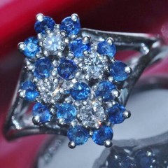 14k white gold sz 4 ring 0.94ct treated Ceylon sapphire diamond 4.0gr C-51