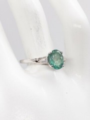 Vintage 1950s $5000 2.30ct Colombian Emerald Diamond Platinum Wedding Ring