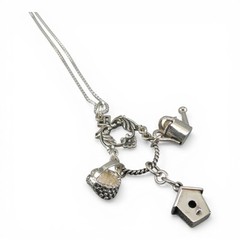 Sterling Silver Charm Holder Necklace Birdhouse Basket Watering Can Summer BCS