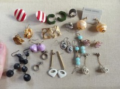 Vintage pierced earrings lot 14 pairs 50s-60s groovy funky mod plastic Monet hip