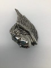 Rebecca Collins Signed Cherub/ Angel Face And Wing Scarf Ring 2.5 Inches