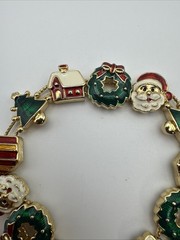 Vintage Signed SP CHRISTMAS BRACELET Sliding Charm Enamel Gold-Tone AVON 7”