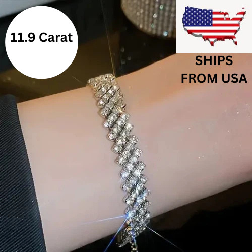 Tennis Bracelet 11.9 Ct Clear Sapphire Adj Length 7.5-11 in 925 Sterling Silver