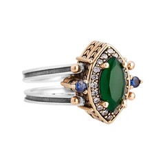 Turkish Reversible Marquise Cut Emerald Sapphire 925 Sterling Silver Ring