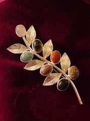 Vintage Sterling 925 Scarab Brooch Botanical Leaves Gemstones Pin Is Signed JJJ