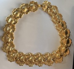 Les Bernard Runway Necklace Earrings Set Statement Signed Lilly Pads Gold Plate