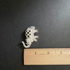 Checkered Enamel Elephant Brooch Pin Rhinestone