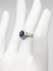 Antique 1920s $3000 1ct Ceylon Blue Sapphire 19k White Gold Filigree Ring