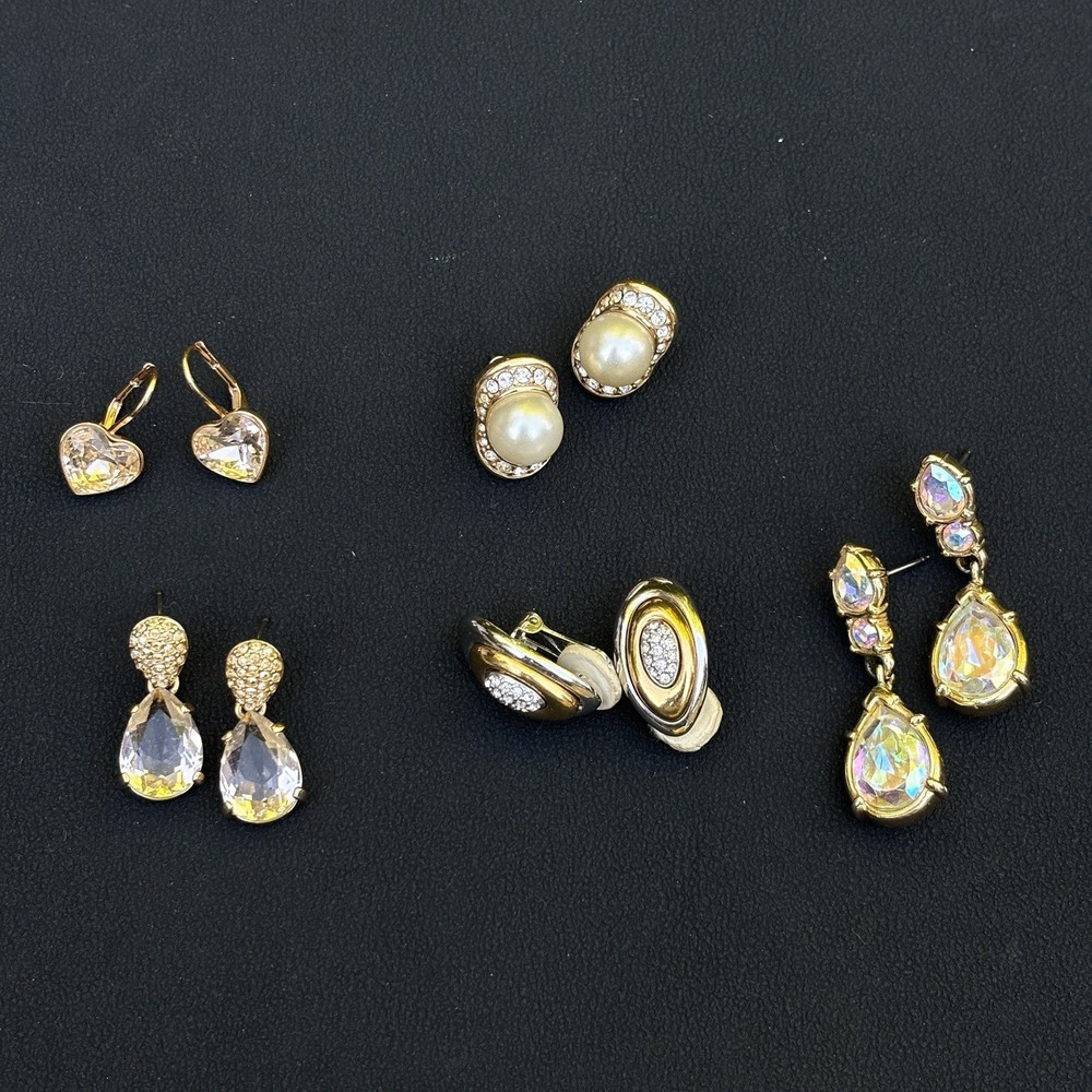 5 Pairs Signed Swarovski Crystal Earrings Lot