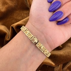 Vintage 14K Gold Nugget Style Link Bracelet 0.49ct Diamond Bar Unisex, 7″ 18.4g