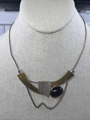 Hall McFall Modern Mixed Metals Necklace 925 Black Onyx 16″ Italian Snake Chain