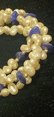 Vintage Necklace Rice Pearls And Lapis 70″ In Length Many Fashion Options