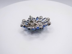 Vintage Brooch Blue Glass Rhinestone Womens Silver Flower Pin Open Back