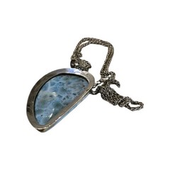 Larimar Pectolite Pendant Necklace Sterling Silver Art G Ito AGI 55g Heavy 23″