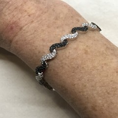 Vintage Signed LL 925 Sterling Silver Black Onyx Cubic Zirconia Tennis Bracelet