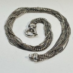 VTG Sterling Silver 925 Multi Chain Choker Necklace Torsade 15.5″ 39.1g