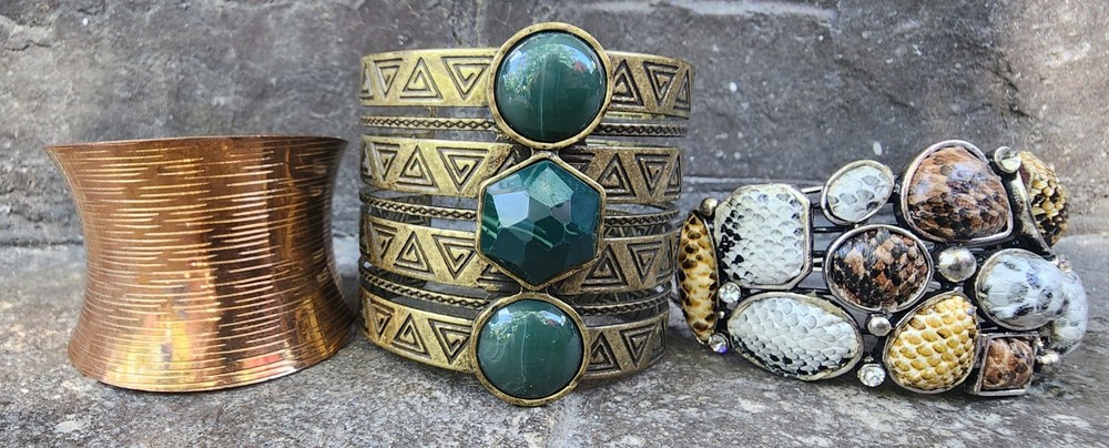 3 Vintage Artisan Ethnic Tribal Boho Wide Cuff Bracelets