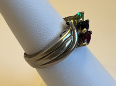 Vintage Sterling Silver Emerald Greem Ruby Red Sapphire Blue CZ Ring Size 5.50