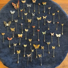 Huge Lot Vintage Jewelry Mixed Media ALL BUTTERFLIES Stick Pins Enamel Cloisonné