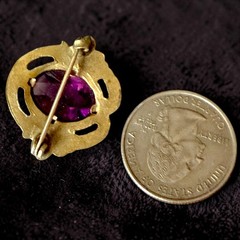 Antique Edwardian Brooch Purple Glass Art Nouveau Gilded Brass Pin