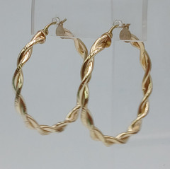 VTG 925 FAS Hoop Earrings 1.25in Sterling Silver 5g Gold Vermeil Twisted Round