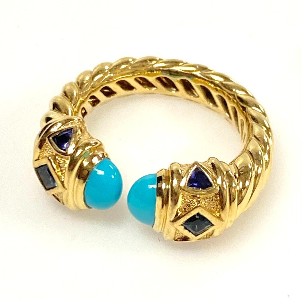 v836 David Yurman Renaissance Color 18K YG twisted cable Ring Gemstones Size 7