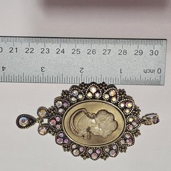 Beautiful Vintage Style Cameo Fashion Pendant Brooch Combo Huge 3.5 In Rhineston