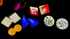 Vintage Retro Geometric Multicolor Pierced Metal Earrings Lot 1980s